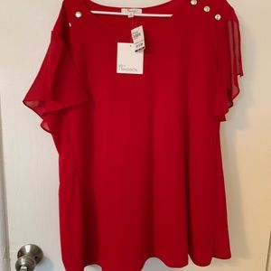 NWT- red blouse with gold buttons